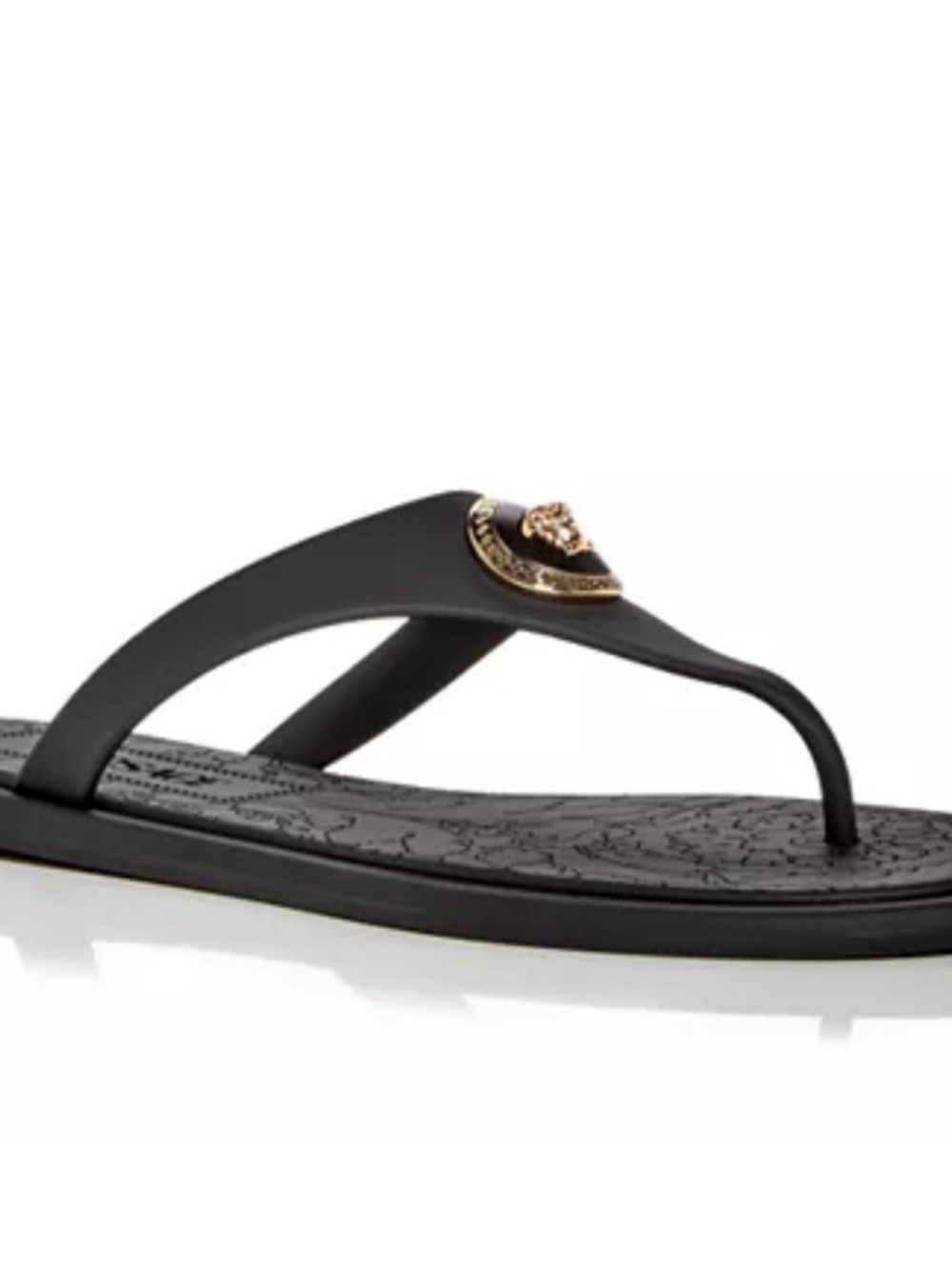 Versace Black Thong Sandals with Gold Medusa Accent